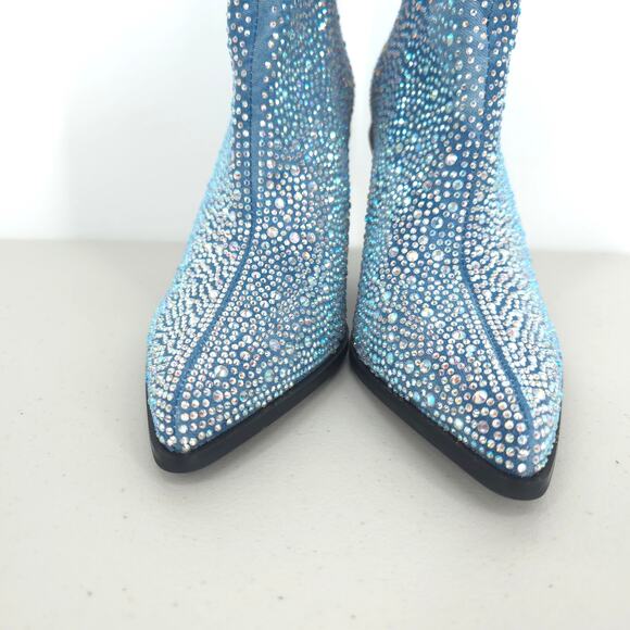 Azalea Wang Soulard Denim Western Rhinestone Booties Size 8.5 - Picture 5 of 16